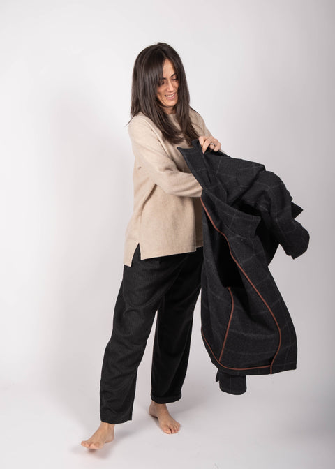 Pantaloni Loto in gabardina di lana (tessuto operato)