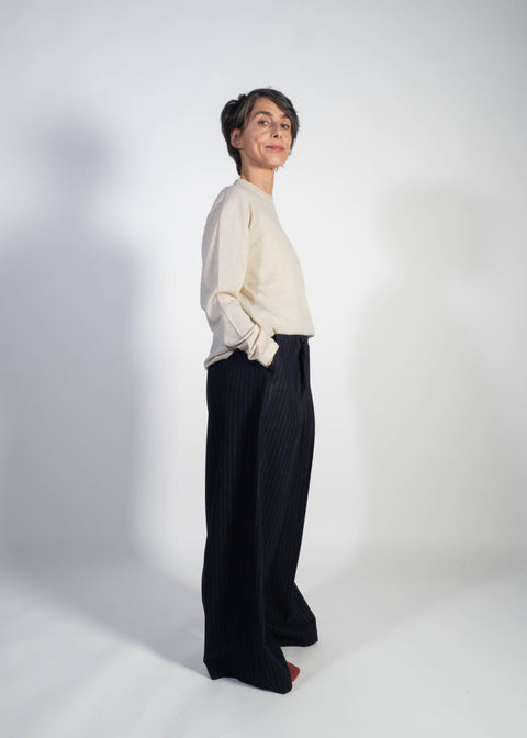 Pantaloni Giovanna gessato blu